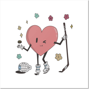 Retro Hockey Heart Shirt, Hockey Valentines Day Gift Posters and Art